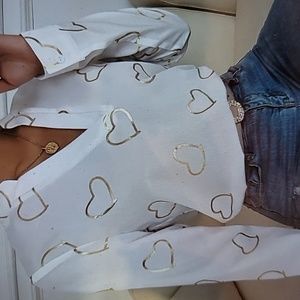 Heart Print V-Neck Blouse